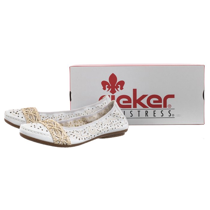 Rieker Ballerine 41466 Mocassins Blanc Doux Intérieure en Cuir, Caoutchouc Neuf