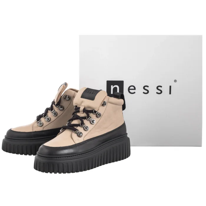 Sneakersy Nessi Czarne+Beżowe 24666 – zdjęcie 8