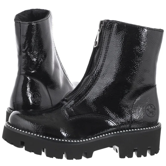 Botki Rieker Czarne Lakierowane Y3351-00 Black – zdjęcie 1