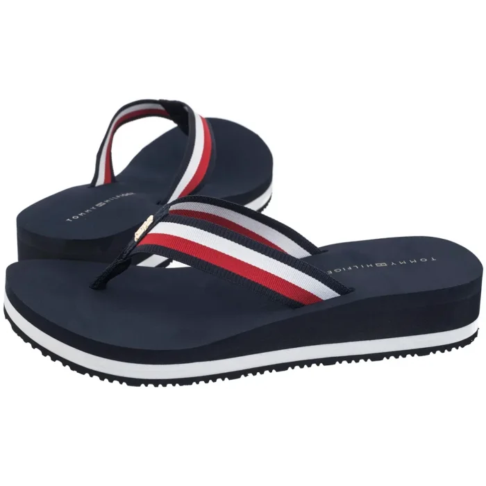 Japonki Tommy Hilfiger TH Corp Mid Wedge Beach Sandal Space Blue FW0FW08517 DW6