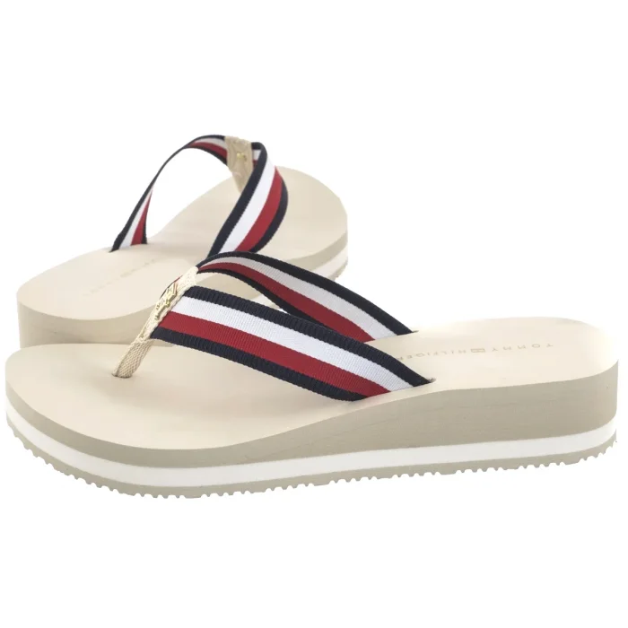Japonki Tommy Hilfiger TH Corp Mid Wedge Beach Sandal Muslin FW0FW08517 ACJ – zdjęcie 1