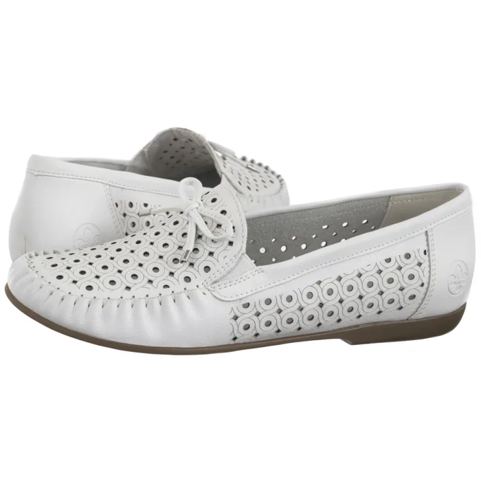 Mokasyny Rieker Białe Ażurowe L6352-80 White – zdjęcie 1