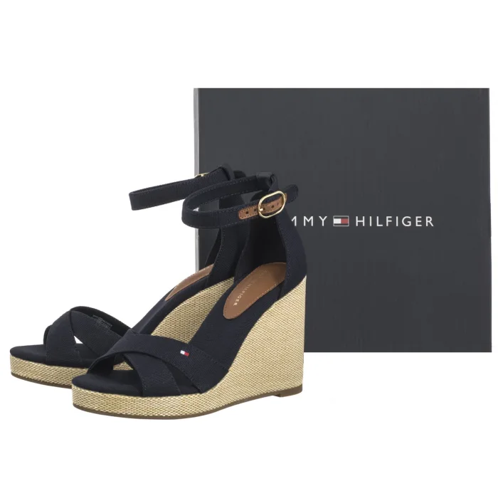 Sandały Tommy Hilfiger Flag High Wedge Espad Crisscross Space Blue FW0FW08661 DW6 – zdjęcie 8