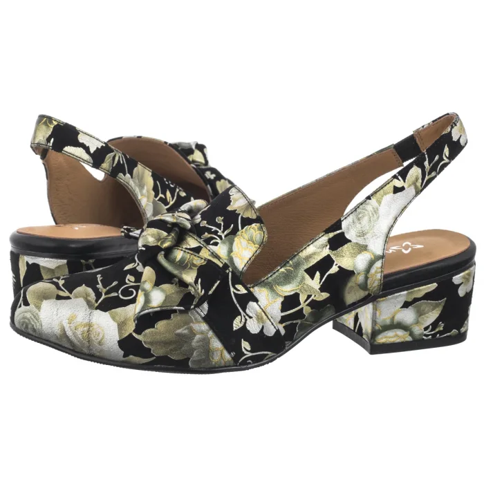 Sandały Maciejka Czarne w Kwiaty Złote N6539-44/00-1 – zdjęcie 1