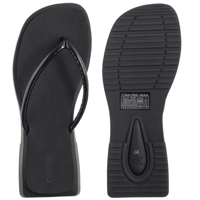 Japonki Calvin Klein Sq Low Wedge Sandal Stitch Triple Black YW0YW01716 0GJ – zdjęcie 6