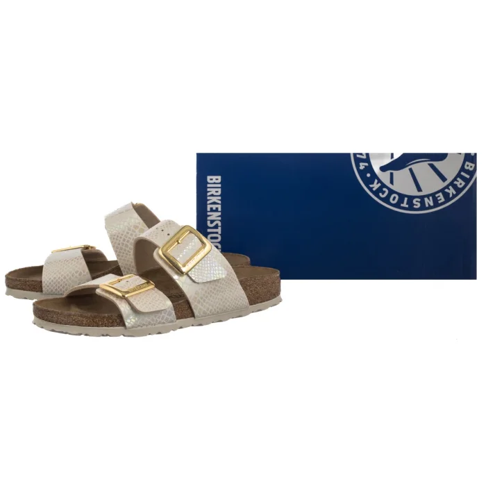 Klapki Birkenstock Sydney Cushion Buckle Shiny Snake Cream 1030258 – zdjęcie 6