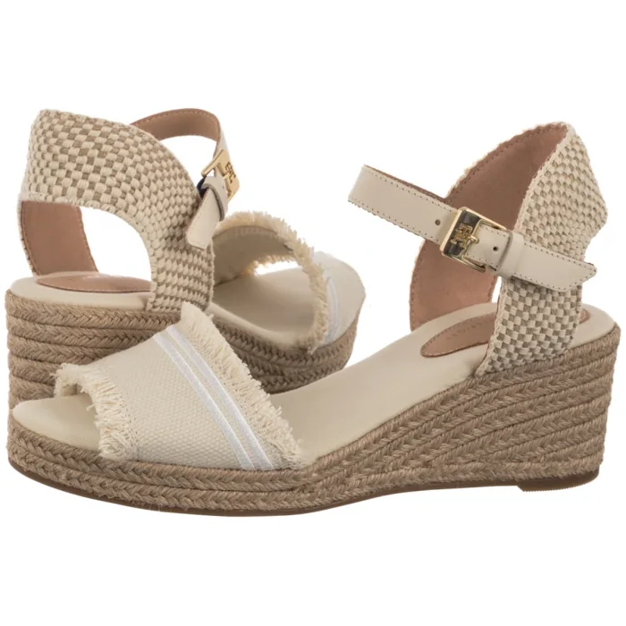 Sandały Tommy Hilfiger Fringe Canvas Medium Wedge Muslin FW0FW08879 ACJ – zdjęcie 1