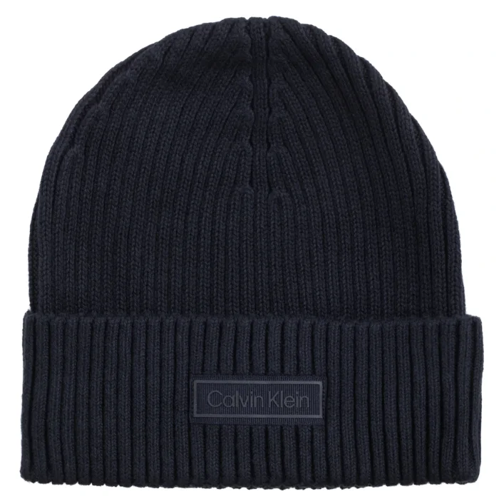 Czapka Calvin Klein Patch Chunky Rib Cotton Beanie Dark Sapphire LV04D8053G CEF – zdjęcie 1