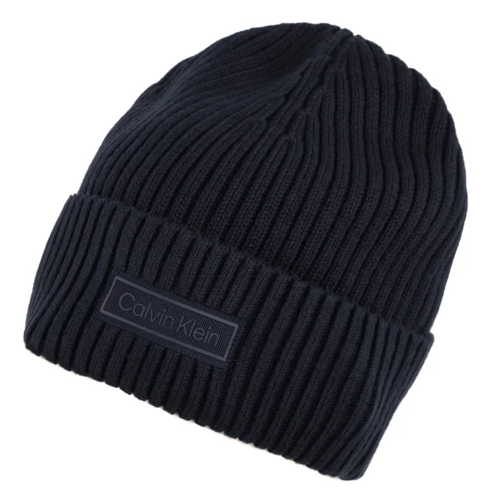 Czapka Calvin Klein Patch Chunky Rib Cotton Beanie Dark Sapphire LV04D8053G CEF – zdjęcie 2