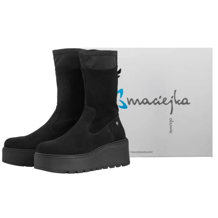Botki Maciejka Czarny Welur A7161-20/00-7 – zdjęcie 6
