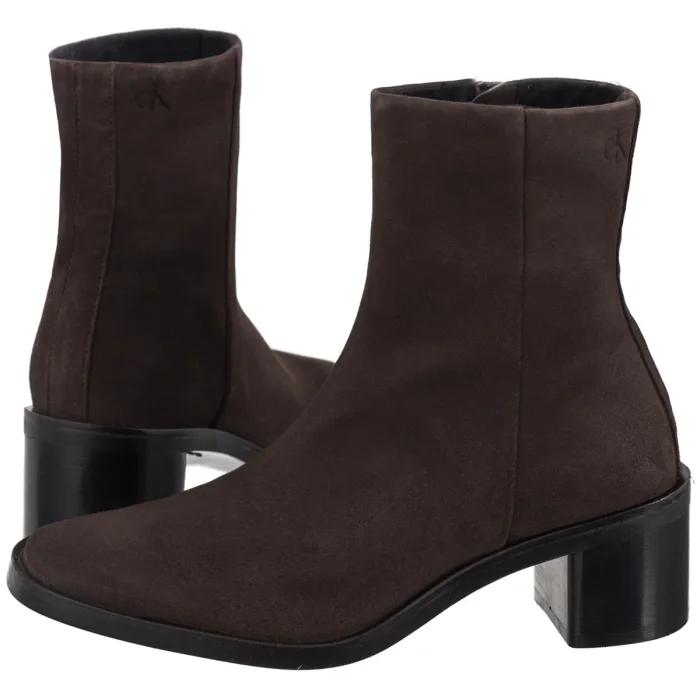 Botki Calvin Klein Block Heel Zip Boot Sue Chocolate Brown HW0HW02592 GBW – zdjęcie 1
