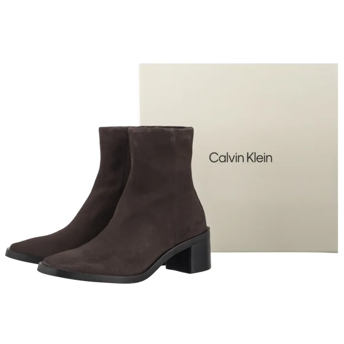 Botki Calvin Klein Block Heel Zip Boot Sue Chocolate Brown HW0HW02592 GBW – zdjęcie 6