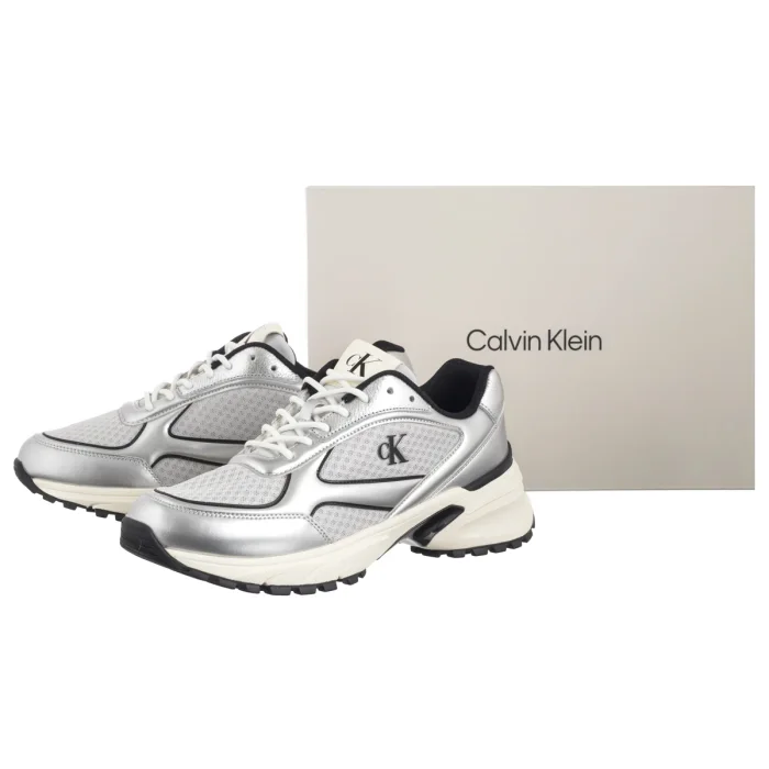 Buty Sportowe Calvin Klein Hike Runner Laceup Mesh Mix Met Silver/Black/Marshmallow YM0YM01402 0IX – zdjęcie 6