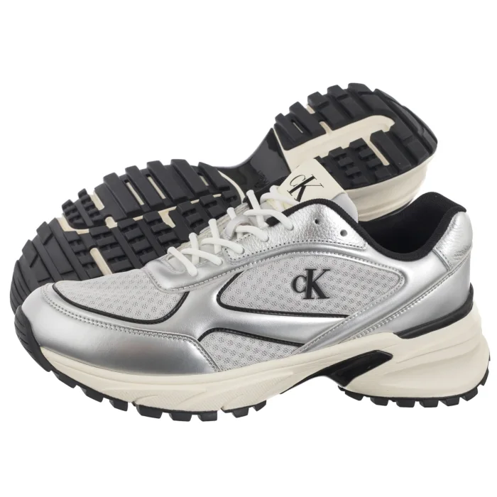 Buty Sportowe Calvin Klein Hike Runner Laceup Mesh Mix Met Silver/Black/Marshmallow YM0YM01402 0IX – zdjęcie 1