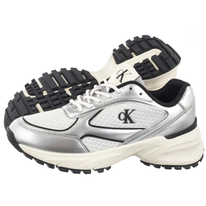 Buty Sportowe Calvin Klein Hike Runner Lace Up Mesh Mix Met Silver/Black/Bright White YW0YW02063 0IX – zdjęcie 1