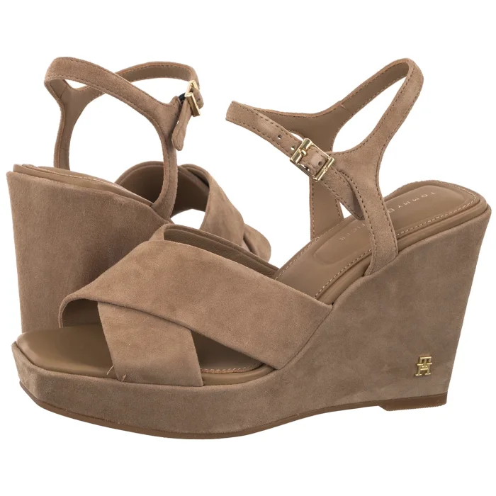 Sandały Tommy Hilfiger Suede Wrapped High Wedge Safari Canvas FW0FW09218 RBC – zdjęcie 1