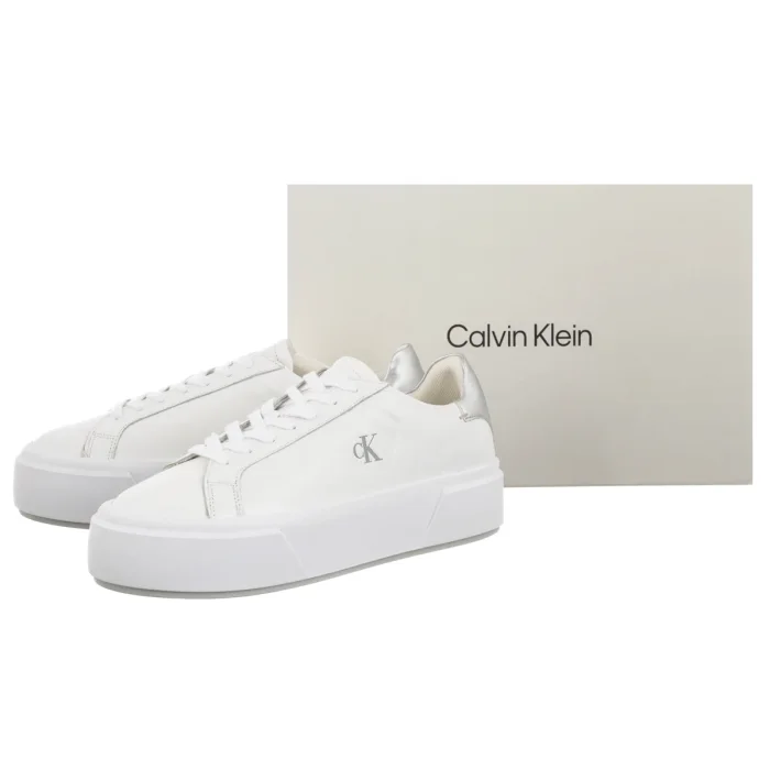 Sneakersy Calvin Klein Flatform Lace Up Lth Met Bright White/Silver YW0YW01929 0LC – zdjęcie 6