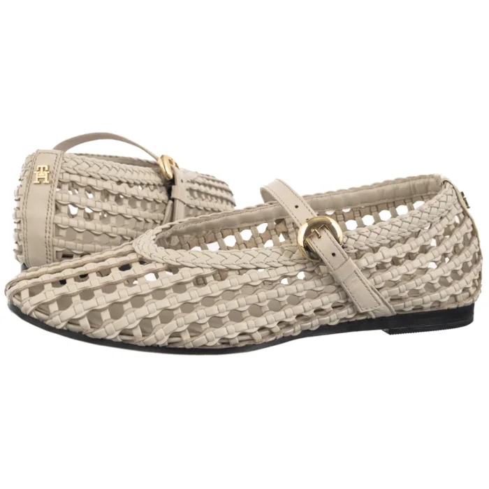 Baleriny Tommy Hilfiger Woven Leather Mix Ballerina Soft Cream FW0FW09244 AEO – zdjęcie 1