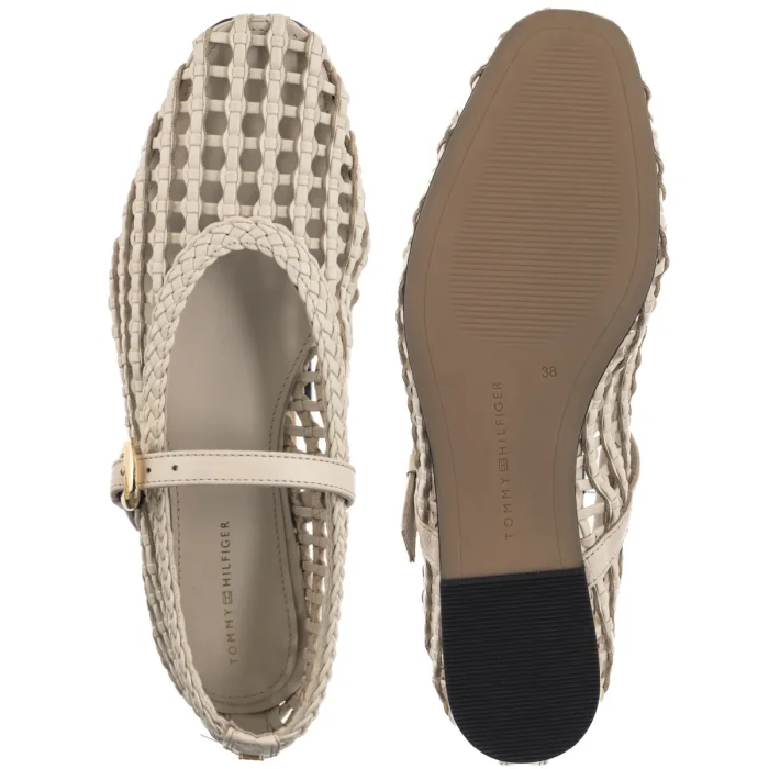 Baleriny Tommy Hilfiger Woven Leather Mix Ballerina Soft Cream FW0FW09244 AEO – zdjęcie 5