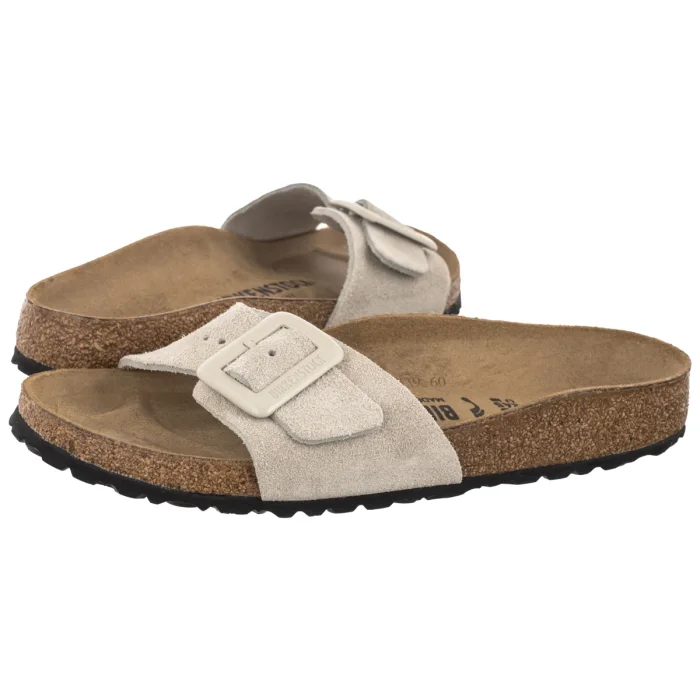 Klapki Birkenstock Madrid Cushion Buckle Suede Oyster Suede Leather 1032992 – zdjęcie 1