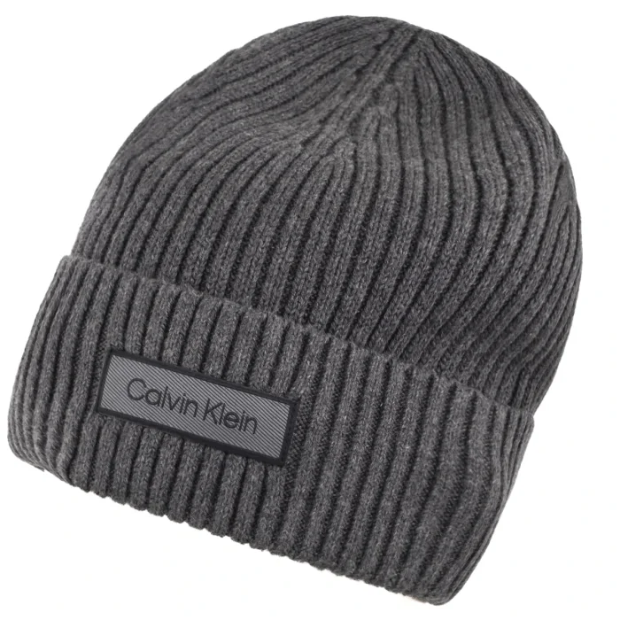 Czapka Calvin Klein Patch Chunky Rib Cotton Beanie Charcoal Grey Heather LV04D8053G P7H – zdjęcie 2