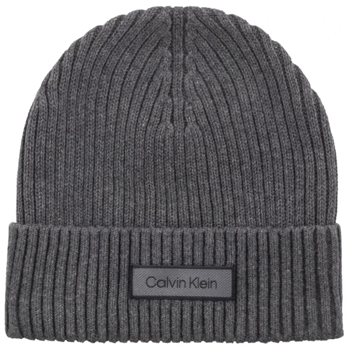 Czapka Calvin Klein Patch Chunky Rib Cotton Beanie Charcoal Grey Heather LV04D8053G P7H – zdjęcie 1