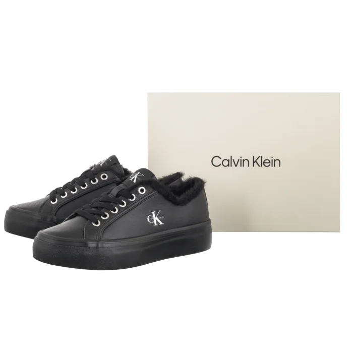 Sneakersy Calvin Klein Vulc Flatf Laceup Lth Fur Triple Black HW0HW03235 0GJ – zdjęcie 6