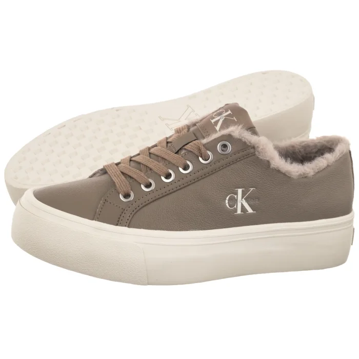 Sneakersy Calvin Klein Vulc Flatf Laceup Lth Fur Desert Taupe/DK Ecru HW0HW03235 PBO – zdjęcie 1