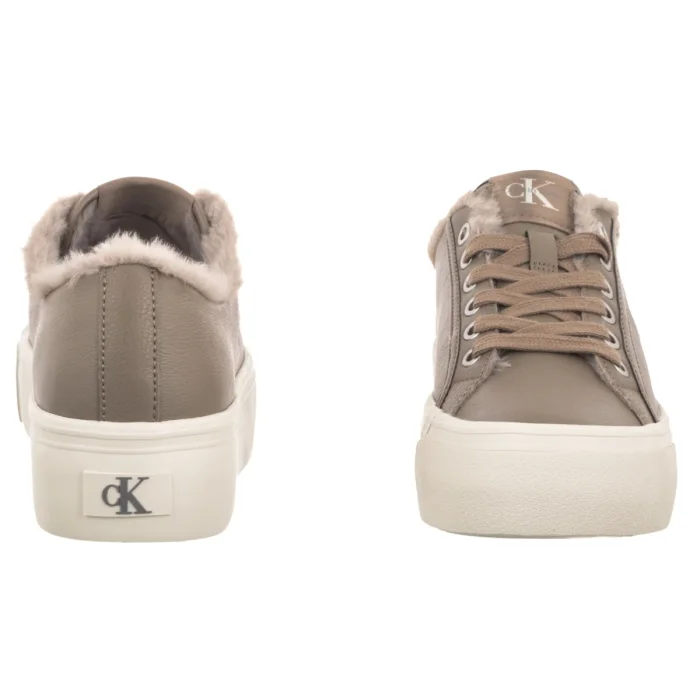 Sneakersy Calvin Klein Vulc Flatf Laceup Lth Fur Desert Taupe/DK Ecru HW0HW03235 PBO – zdjęcie 4