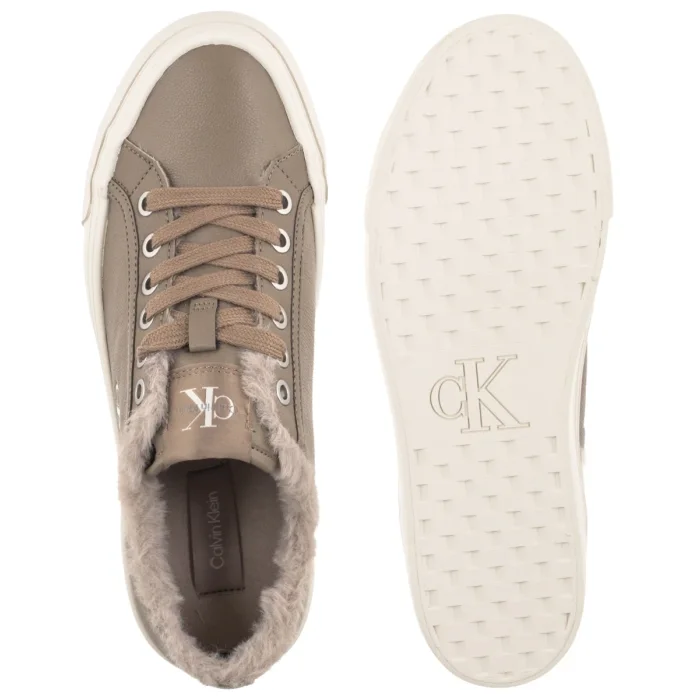 Sneakersy Calvin Klein Vulc Flatf Laceup Lth Fur Desert Taupe/DK Ecru HW0HW03235 PBO – zdjęcie 5