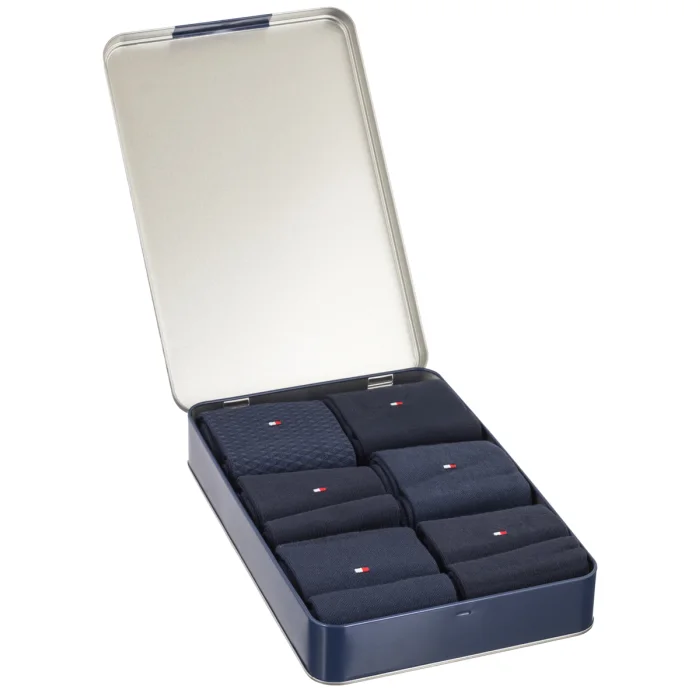 Skarpetki 6 par Tommy Hilfiger TH Men Sock 6P Tin Giftbox Birdey Navy 701241155 001  – zdjęcie 4