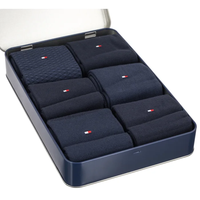Skarpetki 6 par Tommy Hilfiger TH Men Sock 6P Tin Giftbox Birdey Navy 701241155 001  – zdjęcie 3
