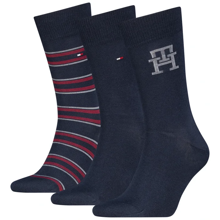 Skarpetki 3 pary Tommy Hilfiger TH Men Sock 3P Giftbox Monogram Navy 701241159 001 – zdjęcie 1