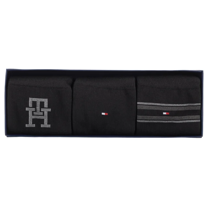 Skarpetki 3 pary Tommy Hilfiger TH Men Sock 3P Giftbox Monogram Black 701241159 002 – zdjęcie 3