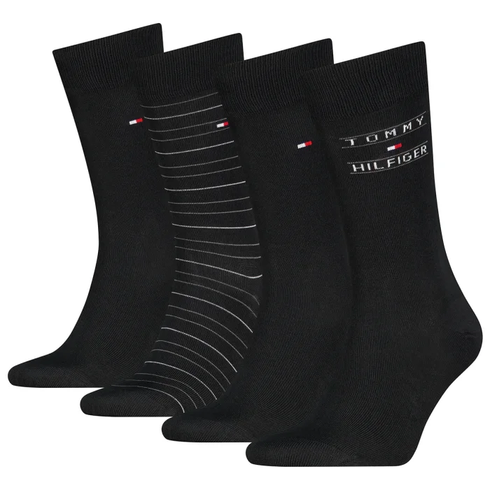 Skarpetki 4 pary Tommy Hilfiger TH Men Sock 4P Giftbox Tommy Stripes Black 701241158 002 – zdjęcie 1