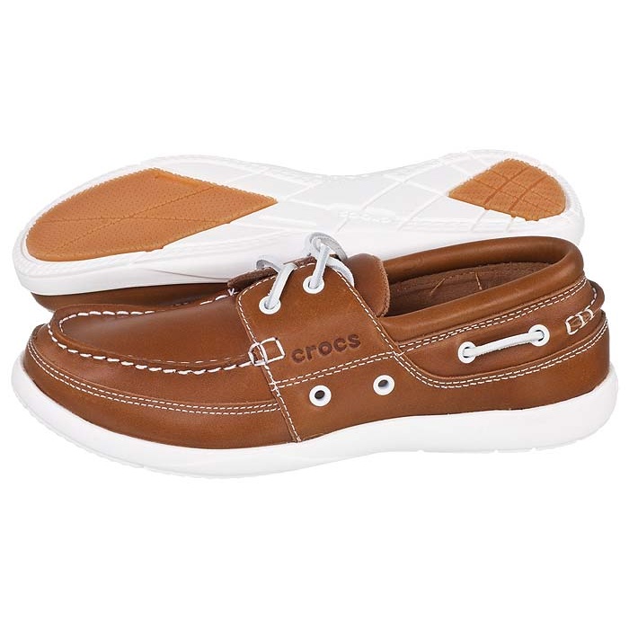 CROCS 11371 Harborline Brown Leather Loafers Boat Shoes - men's 10 | eBay