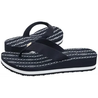 Japonki Tommy Hilfiger Im TH Chainprint Midwedge Sandal Space Blue FW0FW08527 DW6