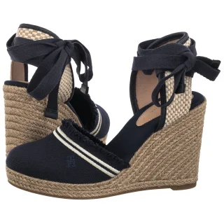 Espadryle Tommy Hilfiger Fringe Canvas High Wedge Space Blue FW0FW08878 DW6