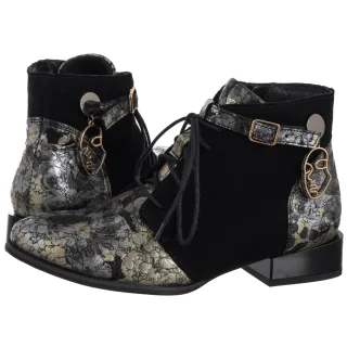 Botki Maciejka Czarne Kwiaty 5743A-03/00-8