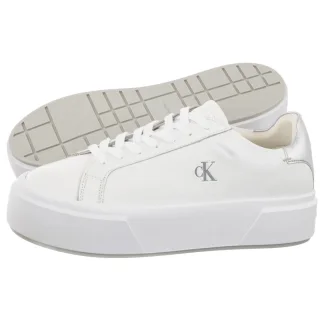 Sneakersy Calvin Klein Flatform Lace Up Lth Met Bright White/Silver YW0YW01929 0LC