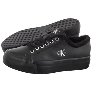 Sneakersy Calvin Klein Vulc Flatf Laceup Lth Fur Triple Black HW0HW03235 0GJ