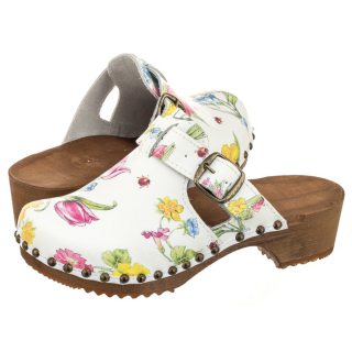 Drewniaki Buxa Białe PE15 Gucci Kwiatki Motyw